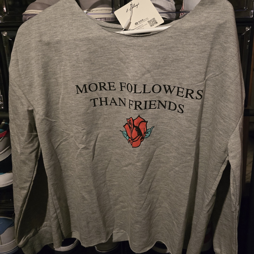 Gray Long Sleeve Shirt with Rose Graphic